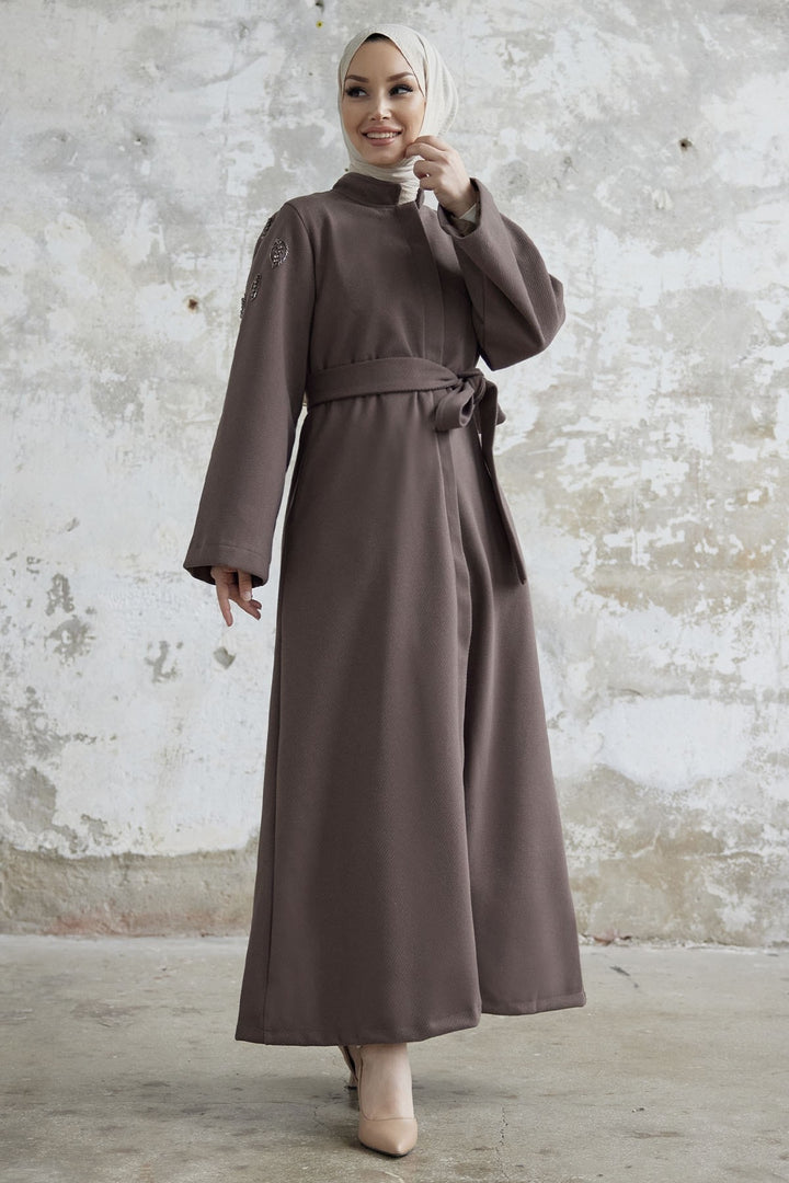 MDS Women Nomira Stone Detail Belted Coat - Milky Coffee - Billerica