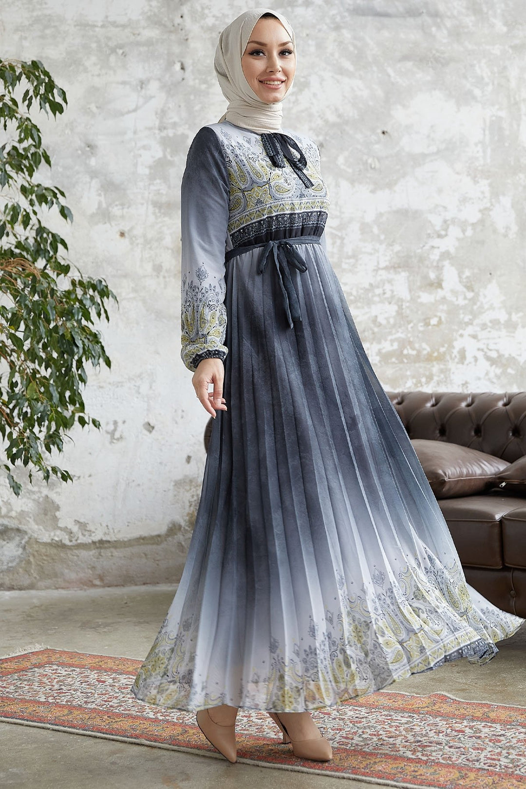 MDS Women Lovella Patterned Belted Chiffon Dress - Anthracite - Oswego