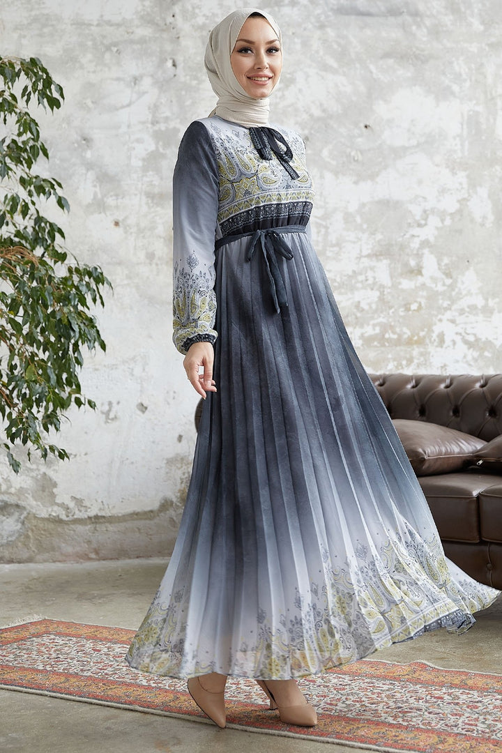 MDS Women Lovella Patterned Belted Chiffon Dress - Anthracite - Oswego
