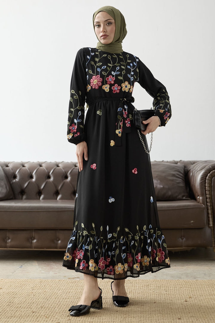 MDS Women Flowers Daisy Chiffon Dress - Black - Pordenone