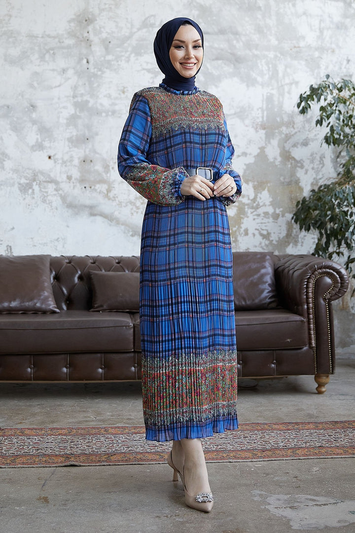 MDS Women Lunya Plaid Pleated Chiffon Dress - Indigo - Port Coquitlam