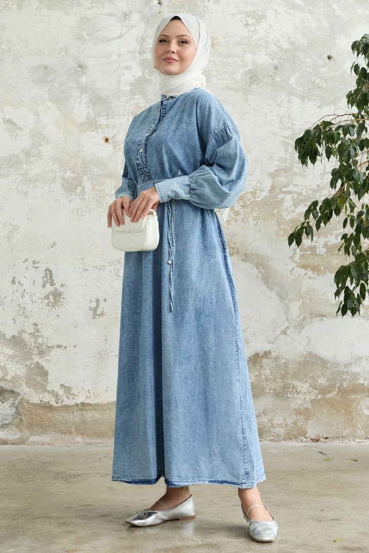 MDS Women Blue Denim Dress with Cuffed Sleeve - El Paso de Robles