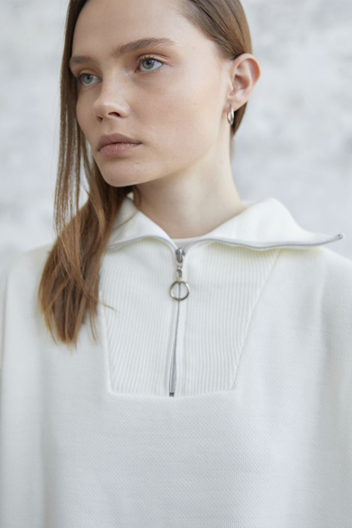 MDS Women Remy Zippered Sweater - White - Juárez