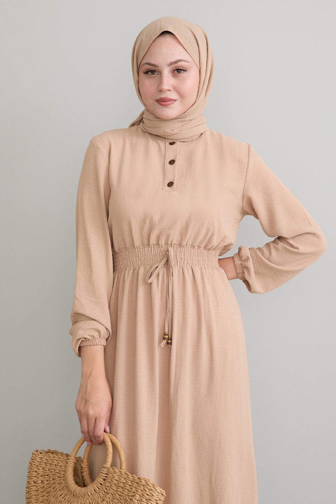 MDS Women Tena Belly Elastic Waist Dress - Beige - Oviedo
