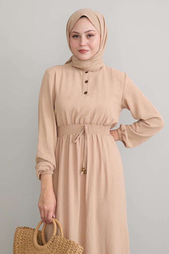 MDS Women Tena Belly Elastic Waist Dress - Beige - Oviedo