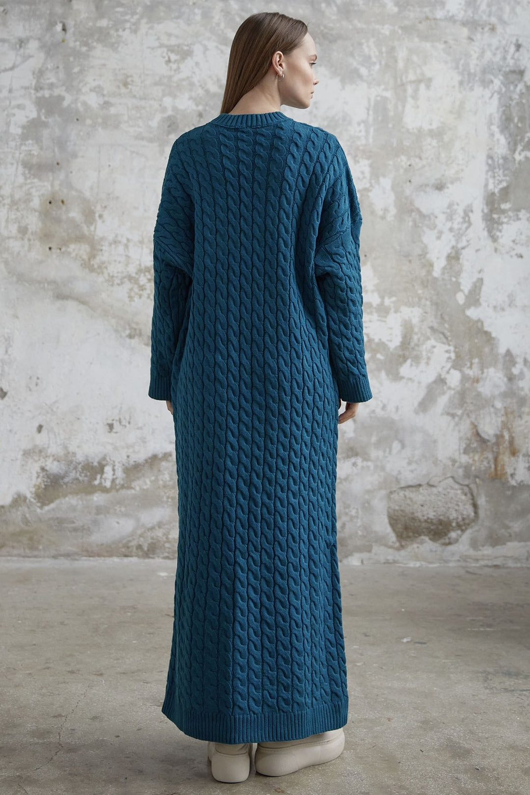 MDS Women Everly Knitted Patterned Sweater Dress - Petrol Green - Preston