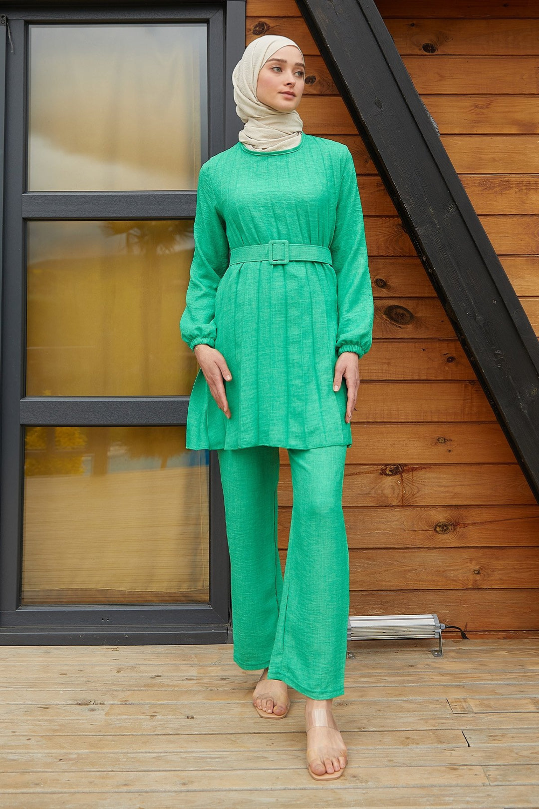 MDS Women Moria Belted Pinstripe Suit - Green - Chur