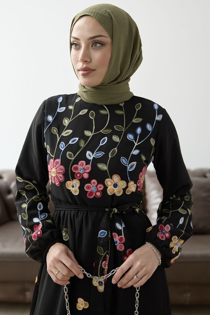 MDS Women Flowers Daisy Chiffon Dress - Black - Pordenone