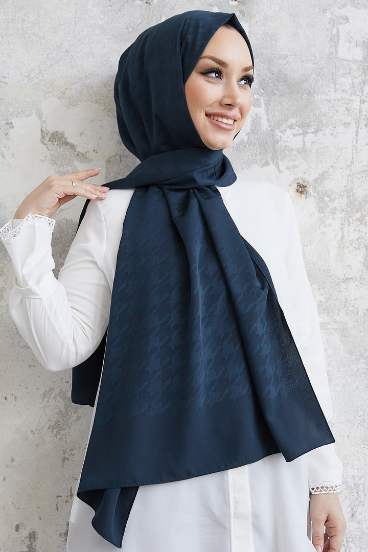 MDS Women Home Kazakh Pattern Silky Jacquard Shawl - Navy Blue - Prince George