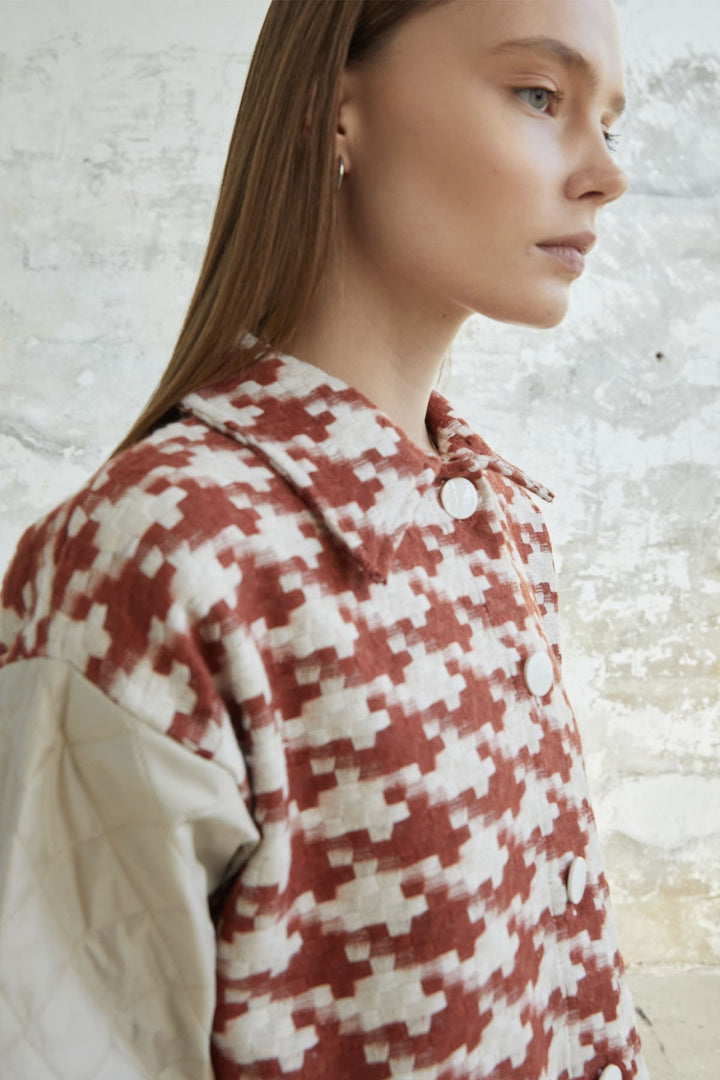 MDS Women Herringbone Pattern Quilted Jacket - Terracotta - Beaumont