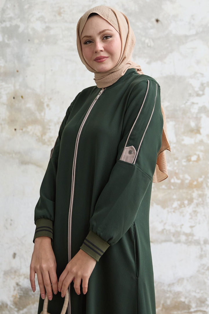 MDS Women Half-Collared Ribbed Khaki Abaya - Wokingham