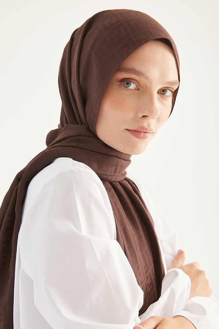 MDS Women Handwoven Jacquard Cotton Scarf - Bitter Coffee - Abbotsford
