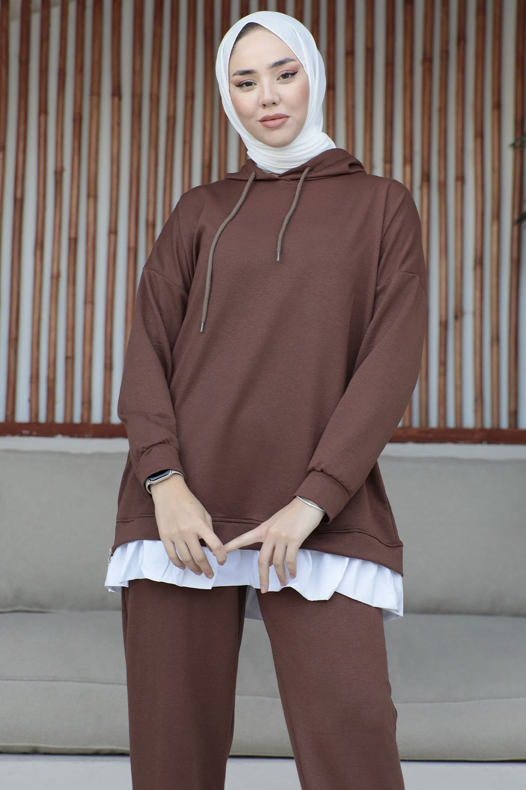 MDS Women Losya Sides Zippered Hooded Two Piece Set - Dark Brown - Cambridge