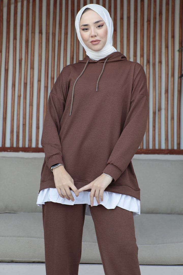 MDS Women Losya Sides Zippered Hooded Two Piece Set - Dark Brown - Cambridge