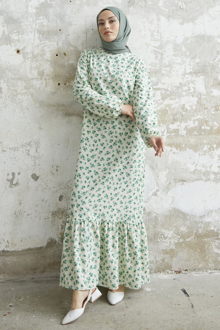 MDS Women Colorful Daisy Waffle Dress - Green - Chula Vista