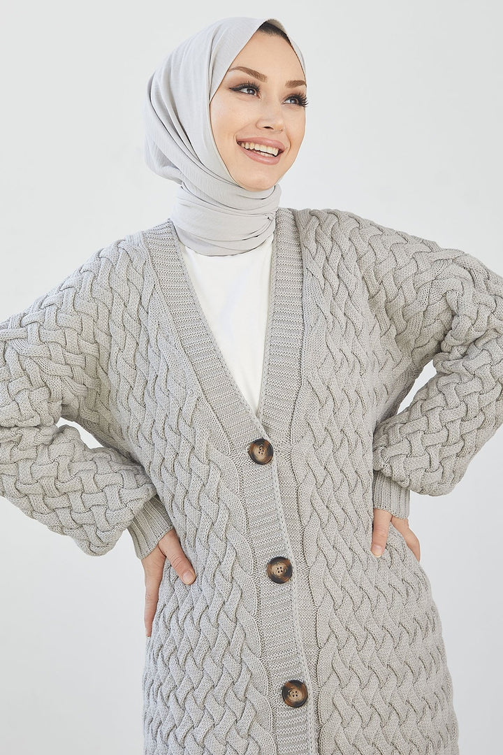 سترة MDS النسائية Arene طويلة مضفرة بأزرار - رمادي - Minnetonka