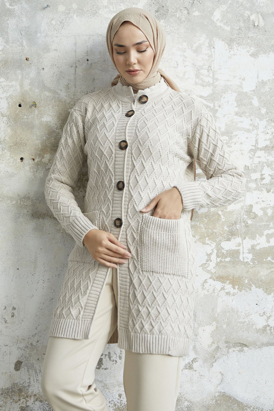 MDS Women Mosya Pocket Buttoned Knit Cardigan - Ecru - Everett