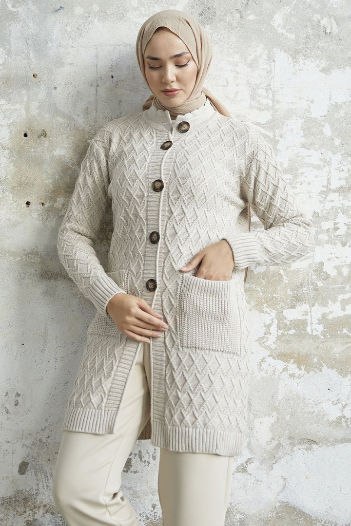 MDS Women Mosya Pocket Buttoned Knit Cardigan - Ecru - Everett