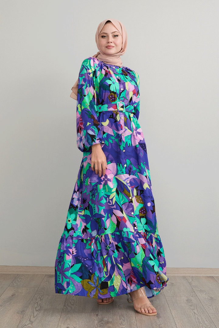 MDS Women Belted Floral Purple Viscose Dress - Châtenay-Malabry