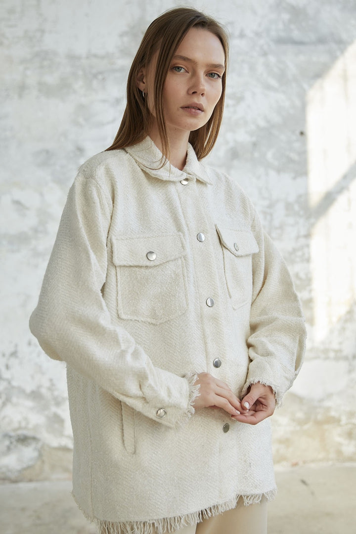 MDS Women Tassel Detail Button-Up Shirt - White - Clarksville