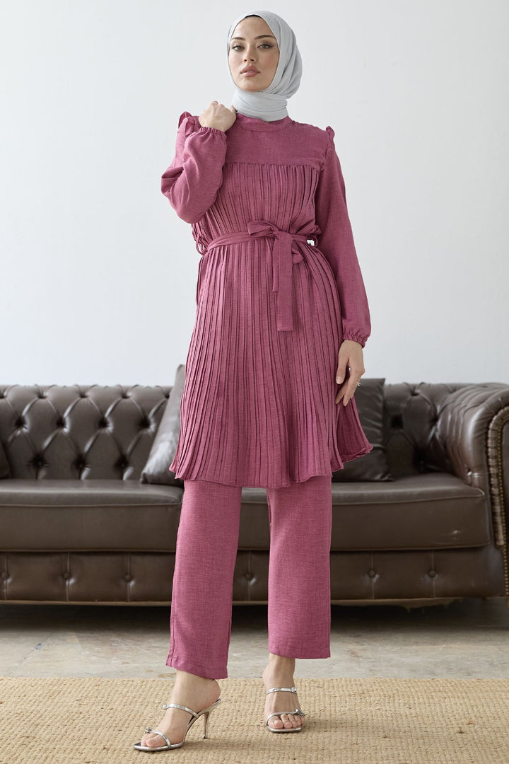 MDS Women Front Pleated Ruffle Detail Set - Fuchsia - Arden-Arcade