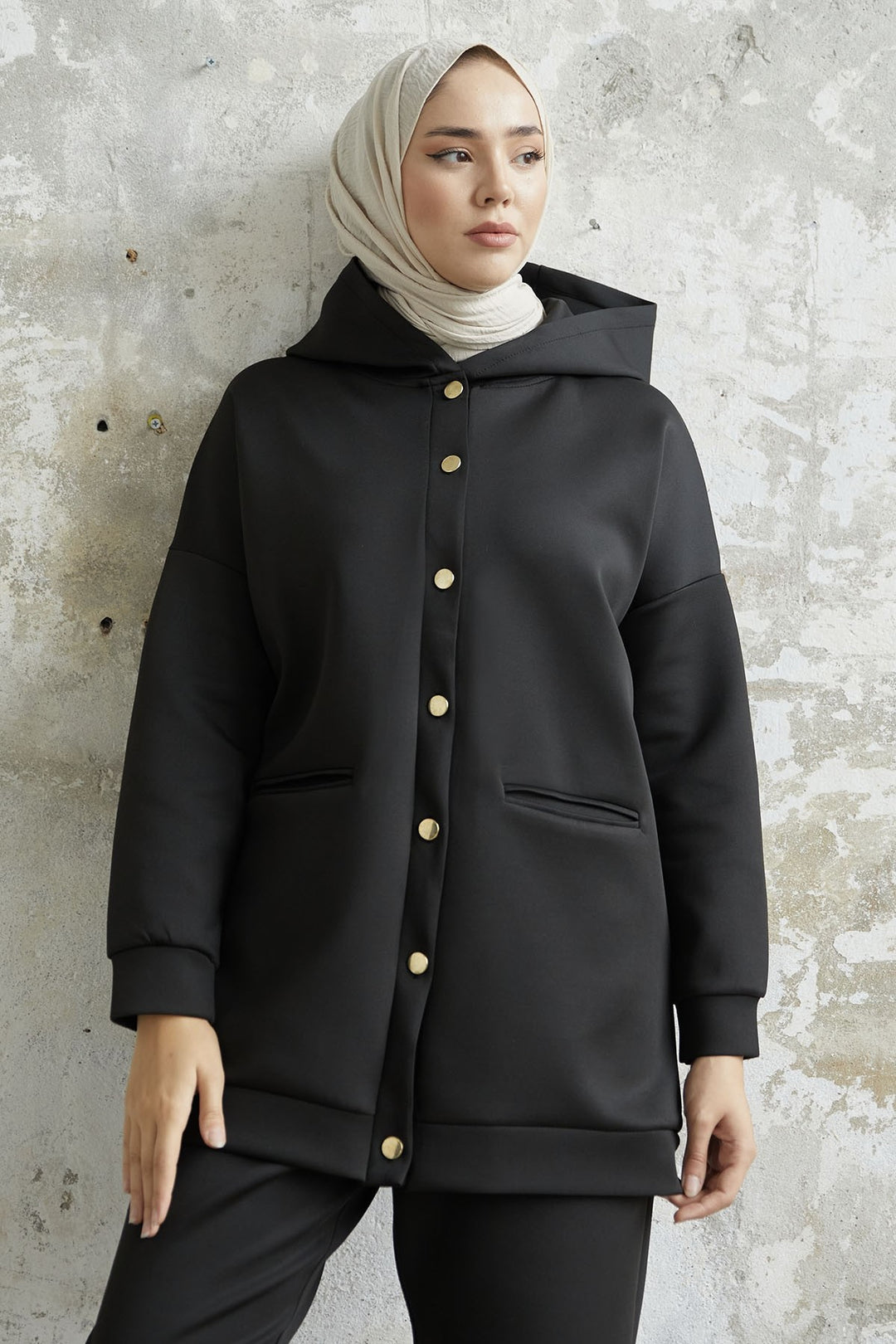 MDS Women Melvina Hooded Scuba Suit with Pockets - Black - Brentwood