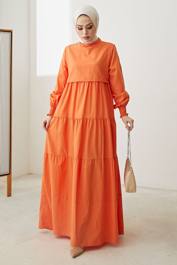 MDS Women Single Layer Detail Loose Dress - Orange - Kampen