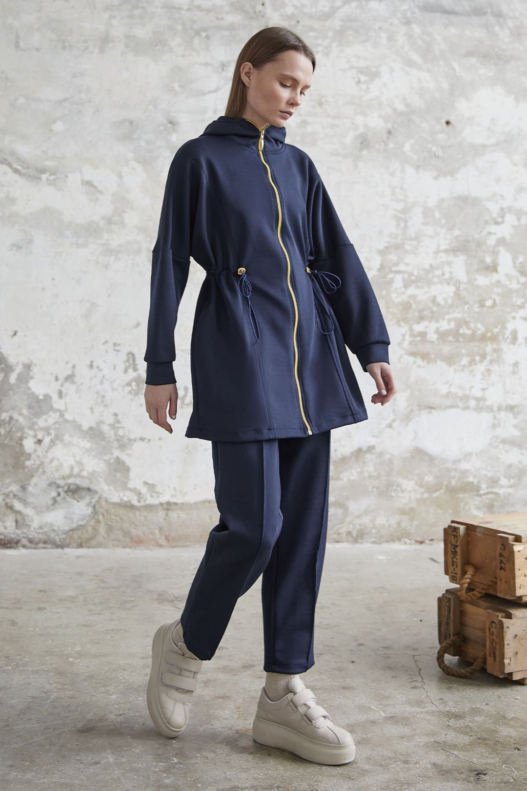 MDS Women Mior Zippered Tunnel Neck Scuba Set - Navy - Gainesville