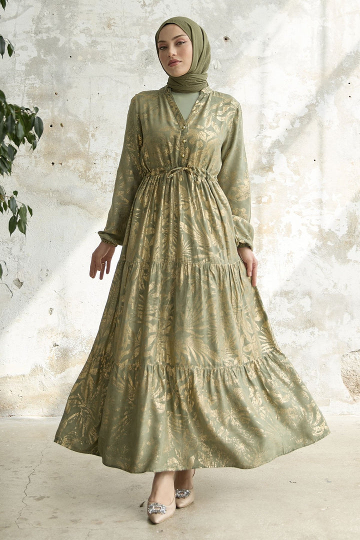 MDS Women Gold Flower Leaf Dress - Mint - Adelaide