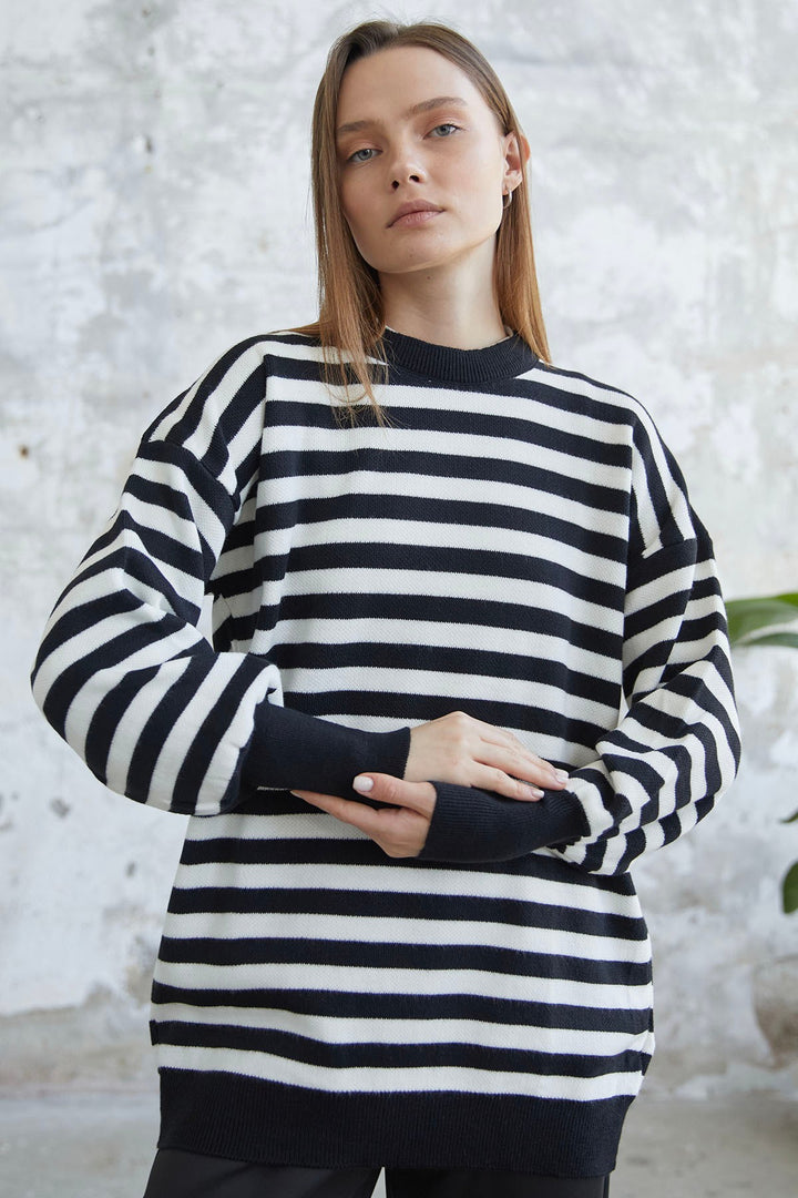 MDS Women Molya Striped Knit Tunic - Black - Fuquay-Varina