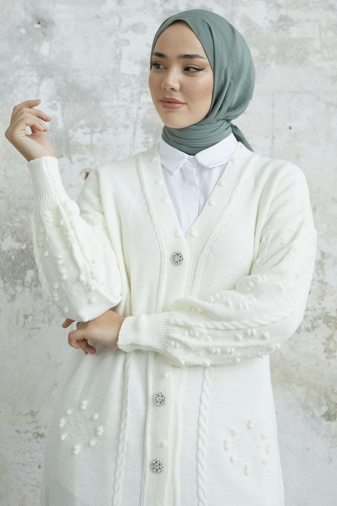 MDS Women Lomira Stone Button Detailed Knit Cardigan - White - Temascalcingo
