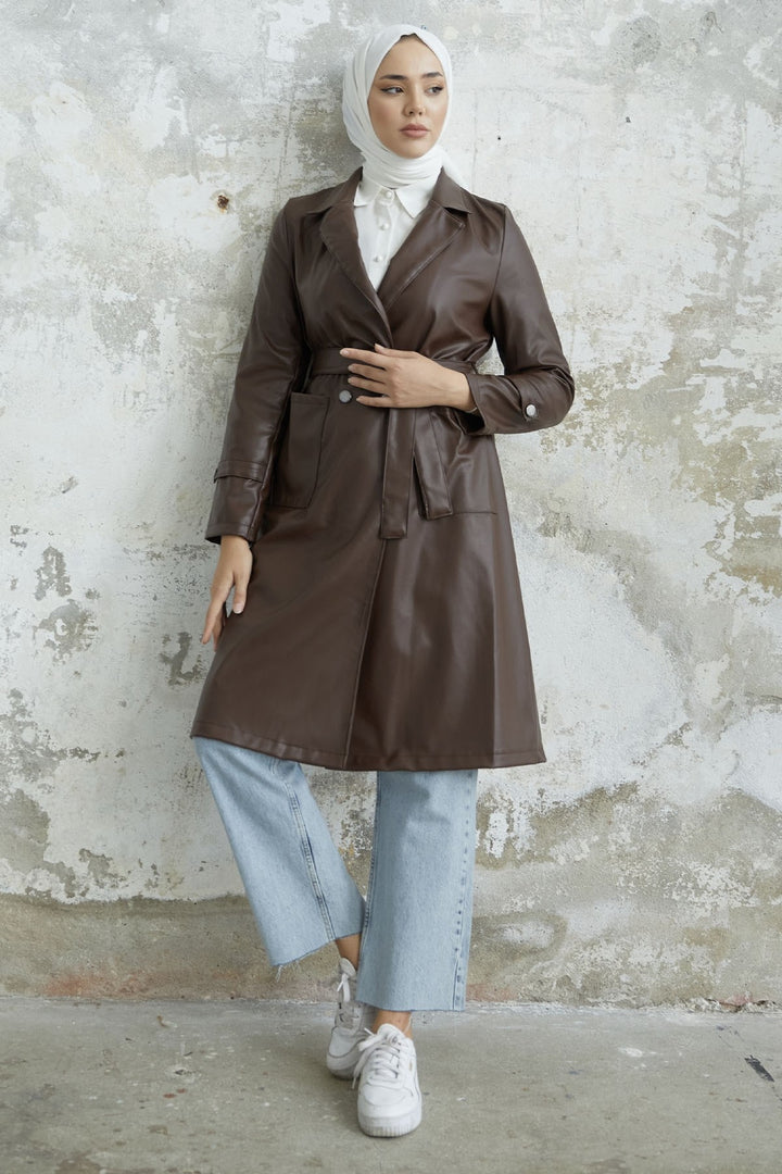 MDS Women Darina Belted Leather Trench Coat - Bitter Coffee - Autlán de Navarro