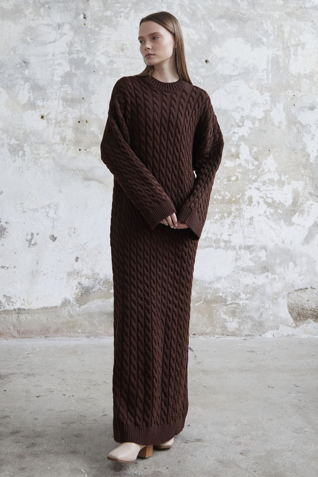 MDS Women Everly Knitted Patterned Sweater Dress - Dark Brown - Nordhausen