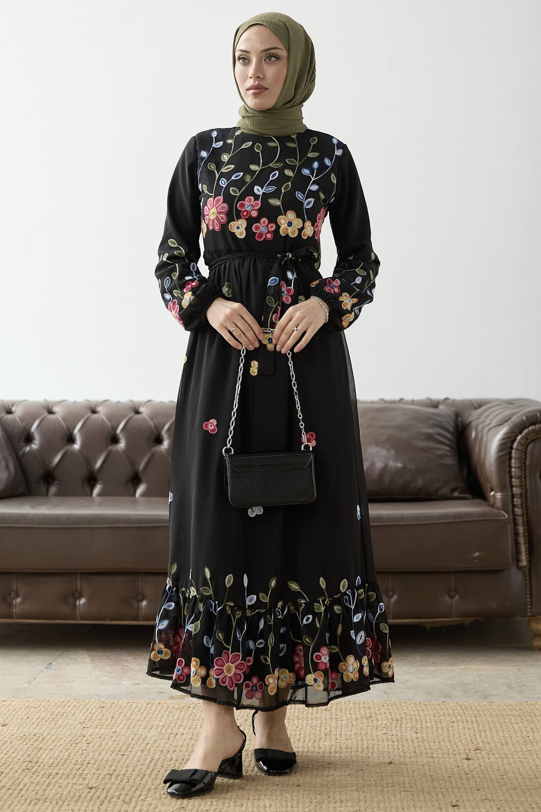 MDS Women Flowers Daisy Chiffon Dress - Black - Pordenone