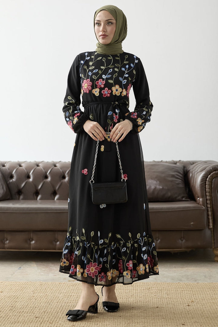 MDS Women Flowers Daisy Chiffon Dress - Black - Pordenone