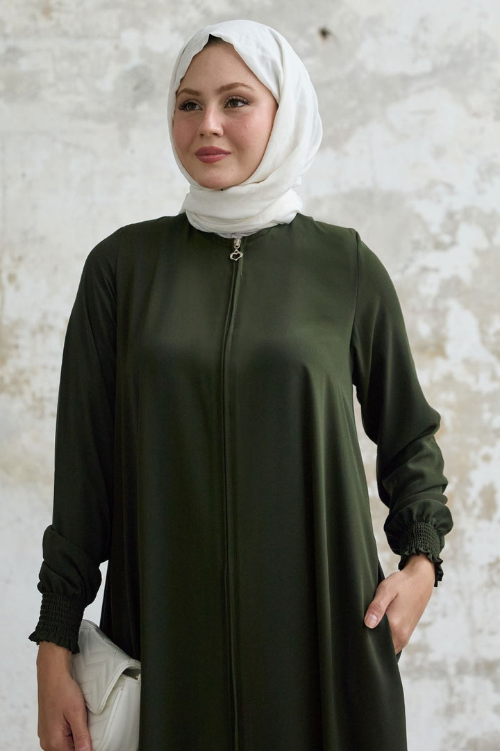 MDS Women Medina Silk Mevlana Haki Cloak - Pearl City