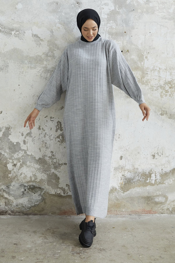 MDS Women Elois Balloon Sleeve Ribbed Knit Dress - Gray - Jilotepec