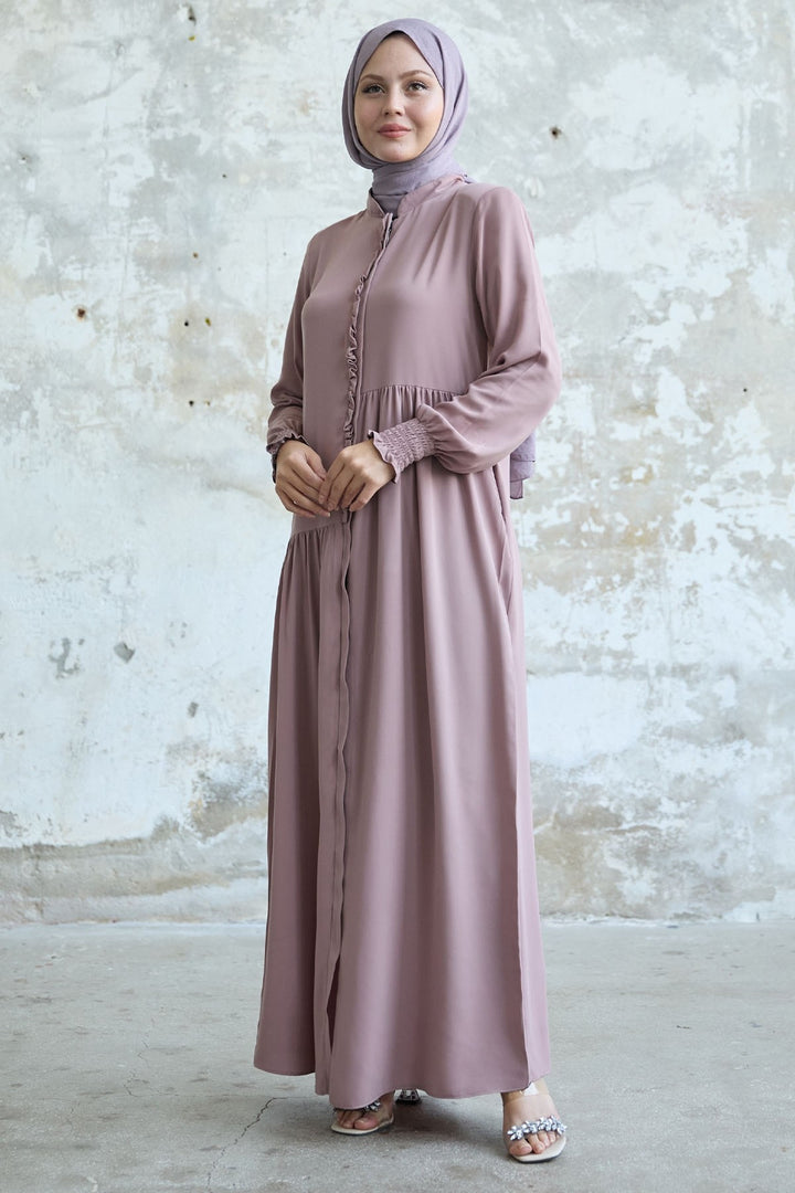 MDS Women Ruffle Flounce Asymmetric Cut Rose Dry Abaya - Pomona