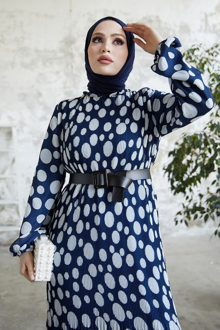 MDS Women Mariya Polka Dot Pattern Chiffon Dress - Navy Blue - Hempfield