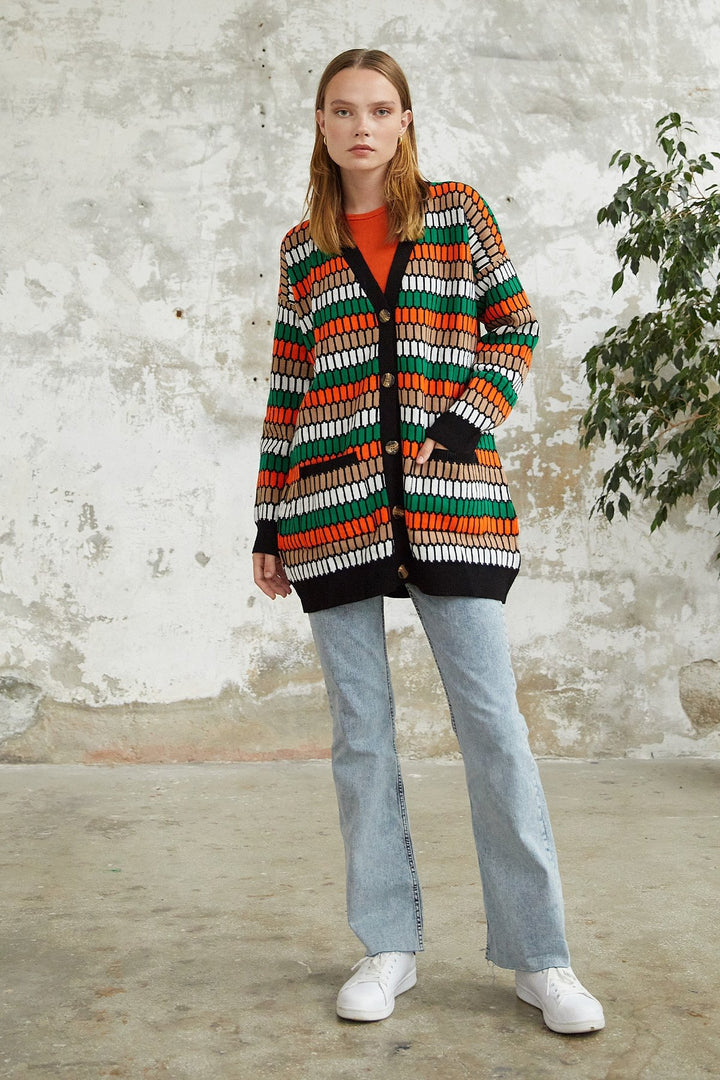 MDS Women Rana Patterned Cardigan - Black - Deinze