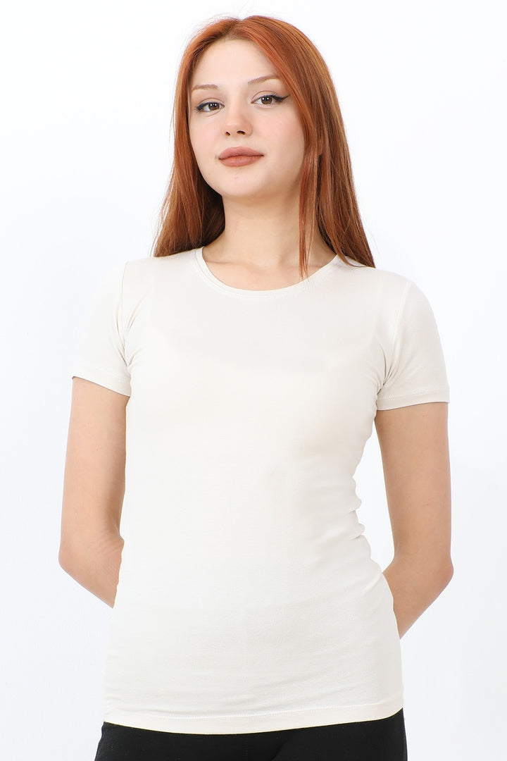 MDS Women Bicycle Collar Short Sleeve Basic T-Shirt - Stone - Royal Tunbridge Wells