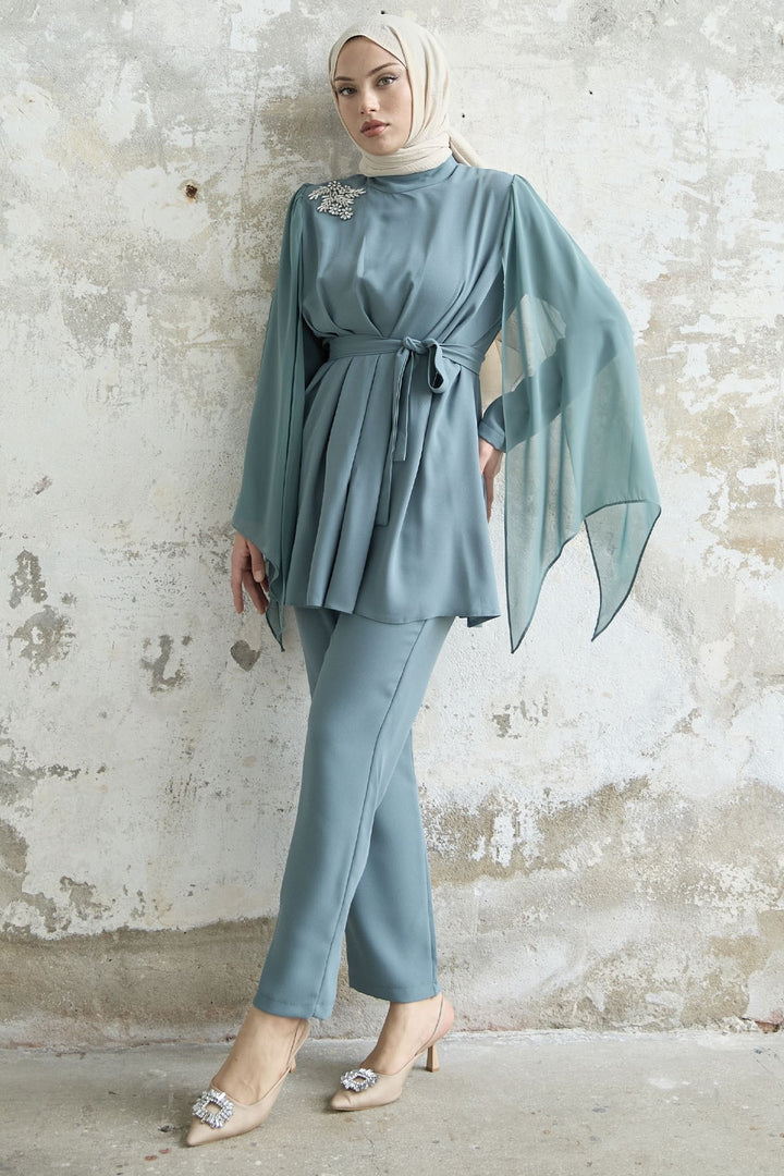 MDS Women Stone-Accented Tulle Crepe Set - Mint - Westfield