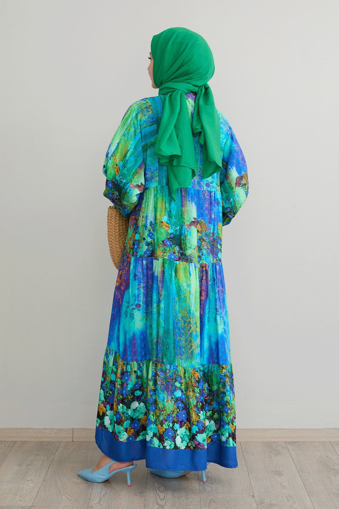 MDS Women Abstract Flowered Green Viscose Dress - Melchor Ocampo