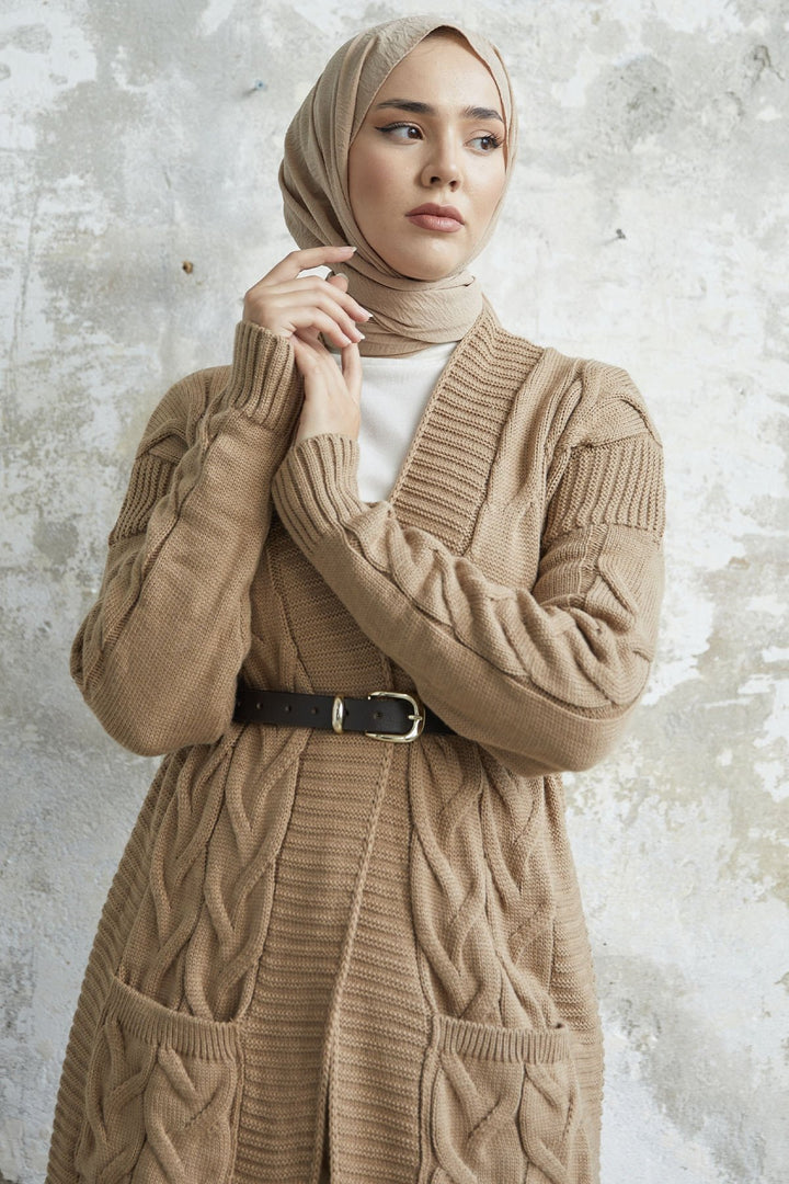 MDS Women Eriyas Cable Knit Pocket Cardigan - Dark Beige - Merrillville
