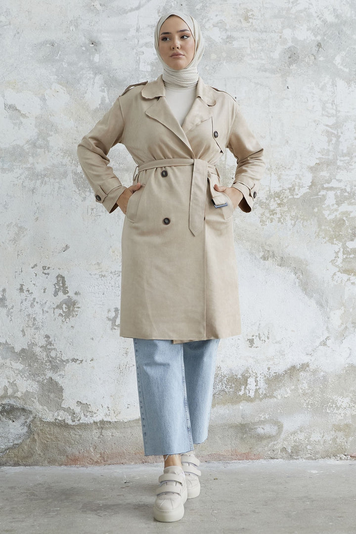MDS Women Minka Belted Scuba Diving Trench Coat - Beige - Philadelphia