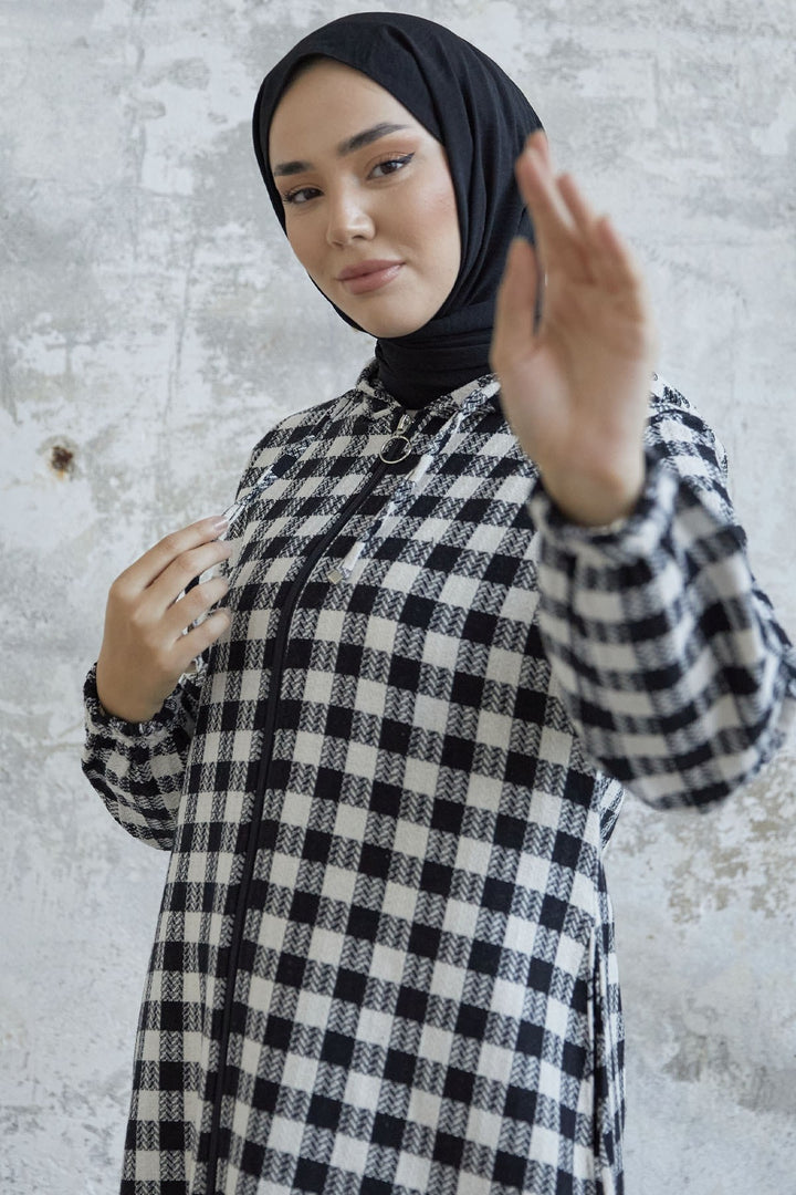 MDS Women Plaid Coat - Black - Germering