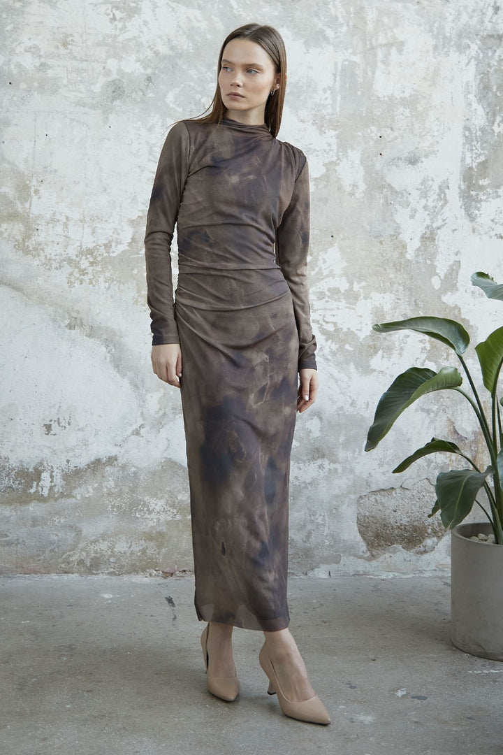 MDS Women Batik Pattern Tulle Dress - Khaki - Wunstorf