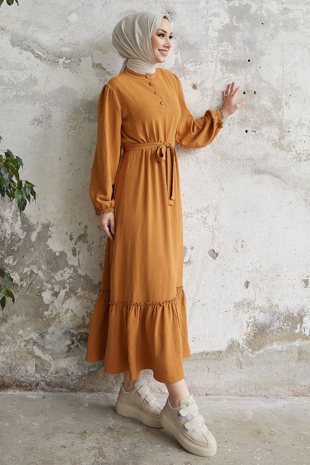 MDS Women Meyra Buttoned A-line Dress - Mustard - Mission