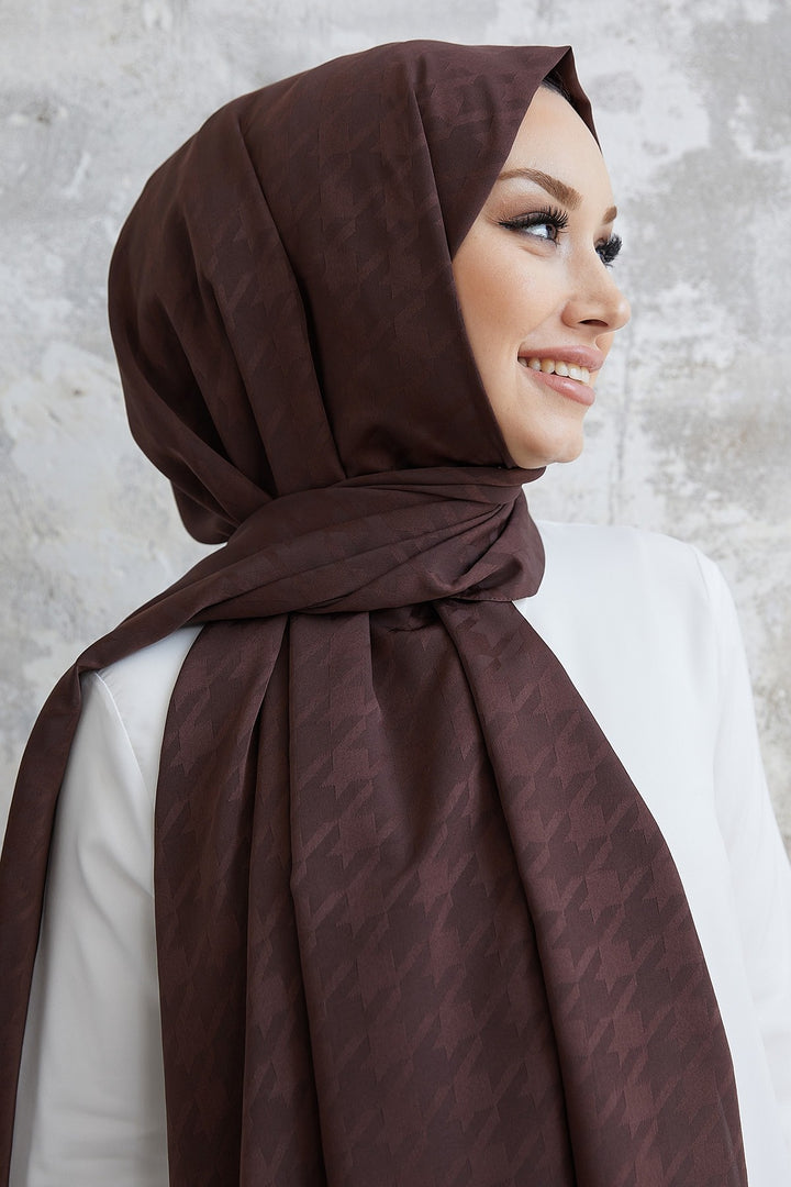 MDS Women Home Pattern Silky Jacquard Shawl - Bitter Coffee - Ajax