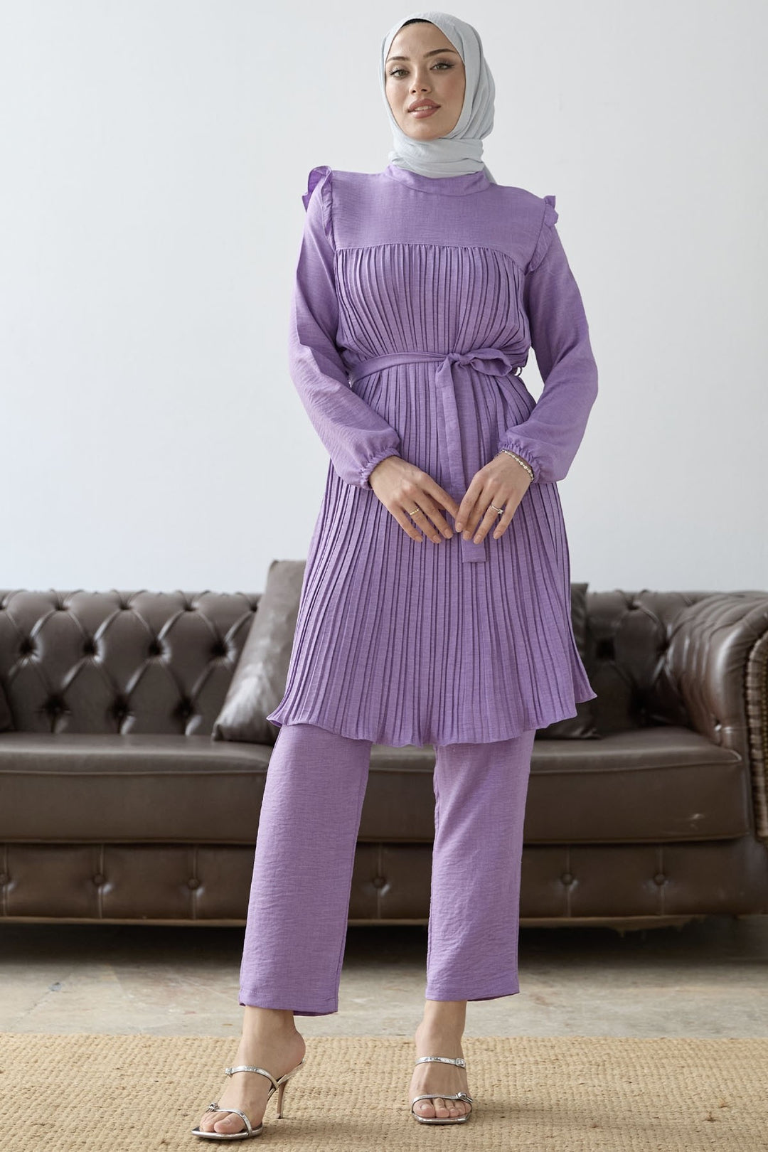 MDS Women Front Pleated Ruffle Detail Set - Lilac - Maspalomas